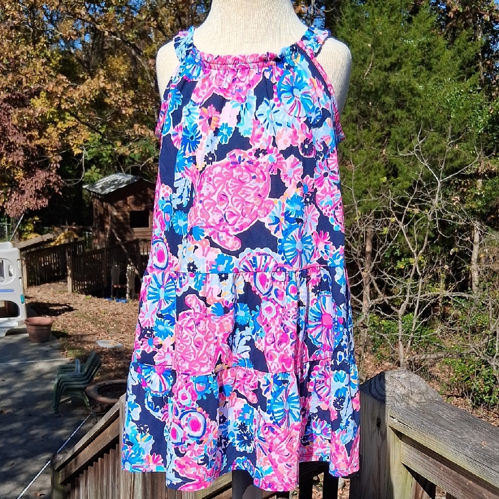 Girls Lilly Pulitzer Floral Dress, Sea Turtles, Sz M 6-7